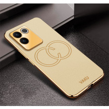 Vaku ® Vivo T2 Pro 5G Skylar Leather Pattern Gold Electroplated Soft TPU Back Cover