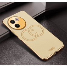 Vaku ® Vivo V30e 5G Skylar Leather Pattern Gold Electroplated Soft TPU Back Cover