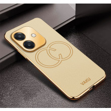 Vaku ® Oppo A3X 5G Skylar Leather Pattern Gold Electroplated Soft TPU Back Cover