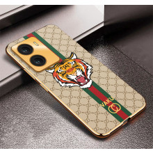 Vaku ® Vivo Y56 Lynx Designer Leather Pattern Gold Electroplated Soft TPU Back Cover Case