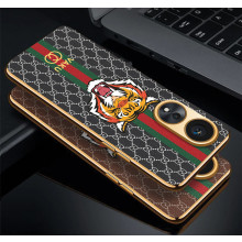 Vaku ® Oppo A78 5G Lynx Designer Leather Pattern Gold Electroplated Soft TPU Back Cover Case