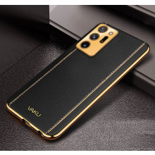 Vaku ® Samsung Galaxy Note 20 Ultra Luxemberg Series Leather Stitched Gold Electroplated Soft TPU Back Cover