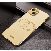 Vaku ® Apple iPhone 13 Skylar Leather Pattern Gold Electroplated Soft TPU Back Cover