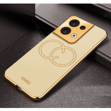 Vaku ® Oppo Reno8 5G Skylar Leather Pattern Gold Electroplated Soft TPU Back Cover