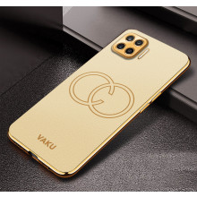 Vaku ® Oppo F17 Pro Skylar Leather Pattern Gold Electroplated Soft TPU Back Cover