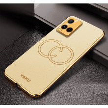 Vaku ® Vivo Y21T Skylar Leather Pattern Gold Electroplated Soft TPU Back Cover