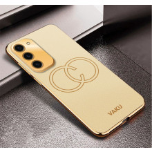Vaku ® Samsung Galaxy S23 Skylar Leather Pattern Gold Electroplated Soft TPU Back Cover