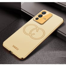 Vaku ® Vivo V23 5G Skylar Leather Pattern Gold Electroplated Soft TPU Back Cover