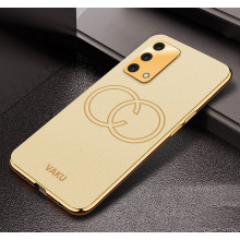 Vaku ® Oppo A74 Skylar Leather Pattern Gold Electroplated Soft TPU Back Cover