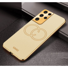 Vaku ® Samsung Galaxy S21 Ultra Skylar Leather Pattern Gold Electroplated Soft TPU Back Cover