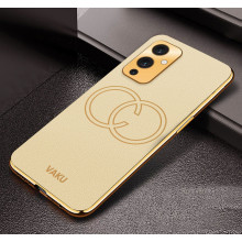 Vaku ® OnePlus 9 Skylar Leather Pattern Gold Electroplated Soft TPU Back Cover