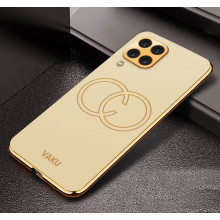 Vaku ® Samsung Galaxy M53 Skylar Leather Pattern Gold Electroplated Soft TPU Back Cover