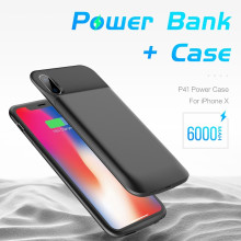 Rock ® iPhone X Battery Case Top TPU Material High Power 6,000 mAh Wire-Less Battery Case Black