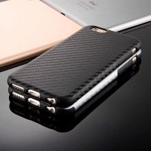 Vaku ® Apple iPhone 6 / 6S Carbon Fiber Finish Gel Grip Cover + Heat Air Holes Defender Case Back Cover