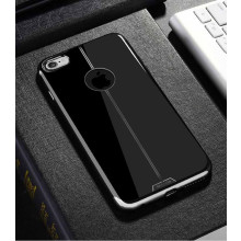 Shengo ® Apple iPhone 6 / 6S Piano Black Liner Series 2K Electroplated Finish Logo Display TPU Back Cover-Black + Silver