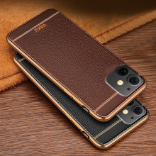 Vaku ® For Apple iPhone 11 Leather Stitched Gold Electroplated Soft TPU Back Cover