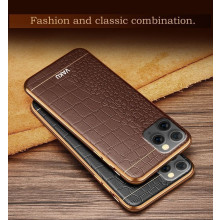 VAKU ® Apple iPhone 11 Pro Max European Leather Stitched Gold Electroplated Soft TPU Back Cover