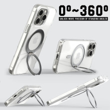 Vaku Luxos ® 2In1 Combo Apple iPhone 15 Pro Max Glassy Series Clear TPU Shockproof Back Cover with Magnetic Alloy Ring Metal Kickstand