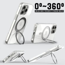 Vaku Luxos ® 2In1 Combo Apple iPhone 15 Pro Glassy Series Clear TPU Shockproof Back Cover with Magnetic Alloy Ring Metal Kickstand