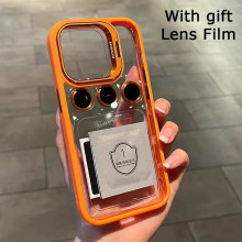 Vaku ® Apple iPhone 14 Plus Lens Flip Stand Holder Back Cover Case with Free Lens Protector