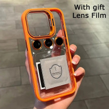Vaku ® Apple iPhone 14 Lens Flip Stand Holder Back Cover Case with Free Lens Protector