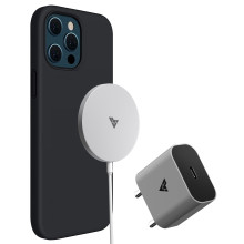 Vaku ® 3 in 1 Combo Apple iPhone 12 Pro Max Magsafe Liquid silicon Case with 20W Adapter , 15W Wireless Charger
