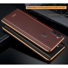 Vaku ® Samsung Galaxy A11 Vertical  Leather Stitched Gold Electroplated Soft TPU Back Cover