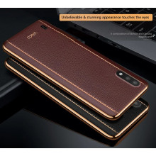 Vaku ® Samsung Galaxy M01 Vertical Leather Stitched Gold Electroplated Soft TPU Back Cover