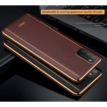 Vaku ® Poco M3 Vertical Leather Stitched Gold Electroplated Soft TPU Back Cover