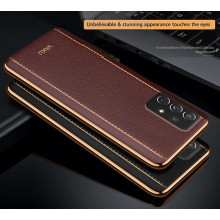 Vaku ® Samsung Galaxy A72 Vertical Leather Stitched Gold Electroplated Soft TPU Back Cover