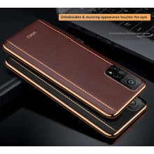 Vaku ® Xiaomi Mi 10T Pro 5G Vertical Leather Stitched Gold Electroplated Soft TPU Back Cover