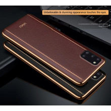 Vaku ® Samsung Galaxy A31 Vertical Leather Stitched Gold Electroplated Soft TPU Back Cover