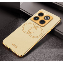 Vaku ® OnePlus 10T 5G Skylar Series Leather Stitched Gold Electroplated Soft TPU Back Cover