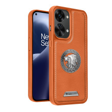 Vaku ® Oneplus Nord 2T Regal Shield Metal Lion Engraved Leather Protective Back Cover