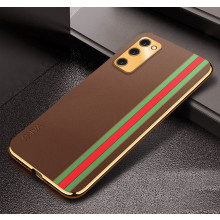 Vaku ® Samsung Galaxy S20 FE Felix Line Leather Stitched Gold Electroplated Soft TPU Back Cover