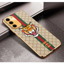 Vaku ® Samsung Galaxy S23 Lynx Leather Stitched Gold Electroplated Soft TPU Back Cover Case