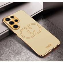 Vaku ® Samsung Galaxy S24 Ultra Skylar Leather Pattern Gold Electroplated Soft TPU Back Cover