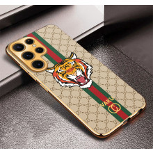 Vaku ® Samsung Galaxy S24 Ultra Lynx Leather Pattern Gold Electroplated Soft TPU Back Cover