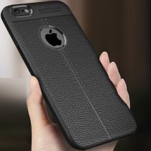 Vaku ® Apple iPhone 6 / 6S Auto Focus Leather Stitched Edition Soft Silicone 4 Frames plus ultra-thin case transparent cover