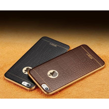 VAKU ® Apple iPhone 5 / 5S / SE European Leather Stitched Gold Electroplated Soft TPU Back Cover