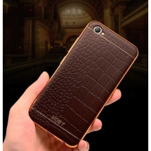 Vaku ® Vivo Y53 European Leather Stitched Gold Electroplated Soft TPU Back Cover