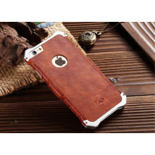 R-JUST ® Apple iPhone 6 / 6S Rosewood Shockproof Aluminium Metal+Wooden Bumper with Leather Veneer Back Cover