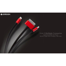 Joyroom ® 3-in-1 Multiple Connector Apple/Android/4th Gen iPhone Flat-thin Copper 138cm Charging / Data Cable