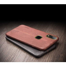 Vaku ® Vivo V9 Lexza Series Double Stitch Leather Shell with Metallic Camera Protection Back Cover
