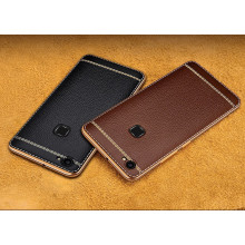 Vaku ® Vivo V7 Plus Leather Stitched Gold Electroplated Soft TPU Back Cover