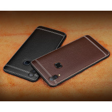 Vaku ® Vivo V9 Leather Stitched Gold Electroplated Soft TPU Back Cover