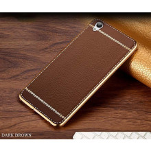 VAKU ® OPPO A37 Leather Stitched Gold Electroplated Soft TPU Back Cover