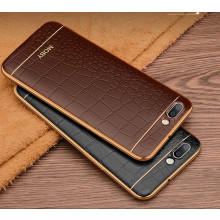 VAKU ® OnePlus 5 European Leather Stitched Gold Electroplated Soft TPU Back Cover
