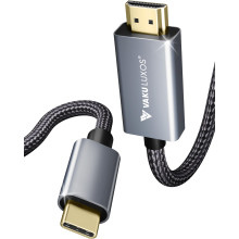 Vaku Luxos® ULTREZ Gold Plated 2M Nylon Braided Type-C to HDMI Cable, 4K@60Hz Resolution Compatible with MacBook, iPad, Laptop, Chromebook and TV
