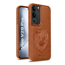 Vaku ® Vivo V29 Pro 5G Lion Embossed Luxury Designer Leather Protective Back Cover Case